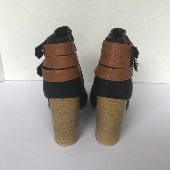 Qupid open toe heeled booties black tan 8 - Picture 4 of 8